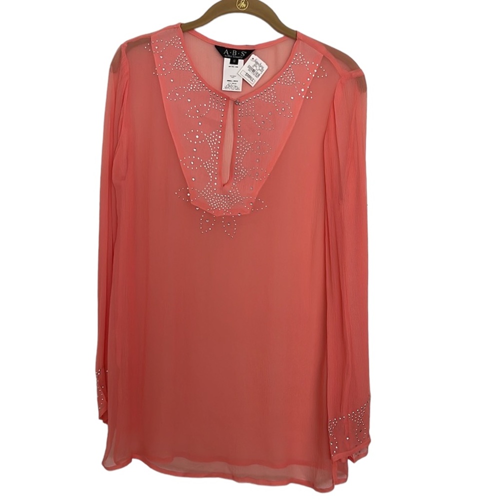 NWT A.B.S. by Allen Schwartz peach silk beaded blouse